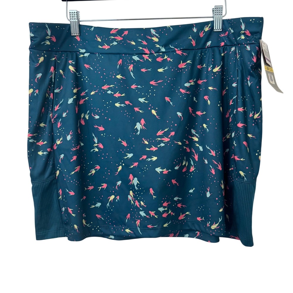 PGA TOUR Skort Womens XXL Teal Fish Print Golf Moisture Wicking UPF‎ 50 NWT Gym